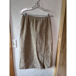 Saks Blass Sport Ultra Suede Midi Skirt Button Front Beige Sz L